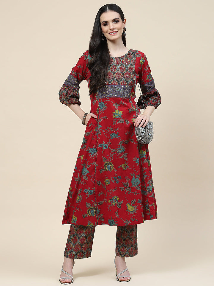 Floral Printed Cotton Kurta With Pants