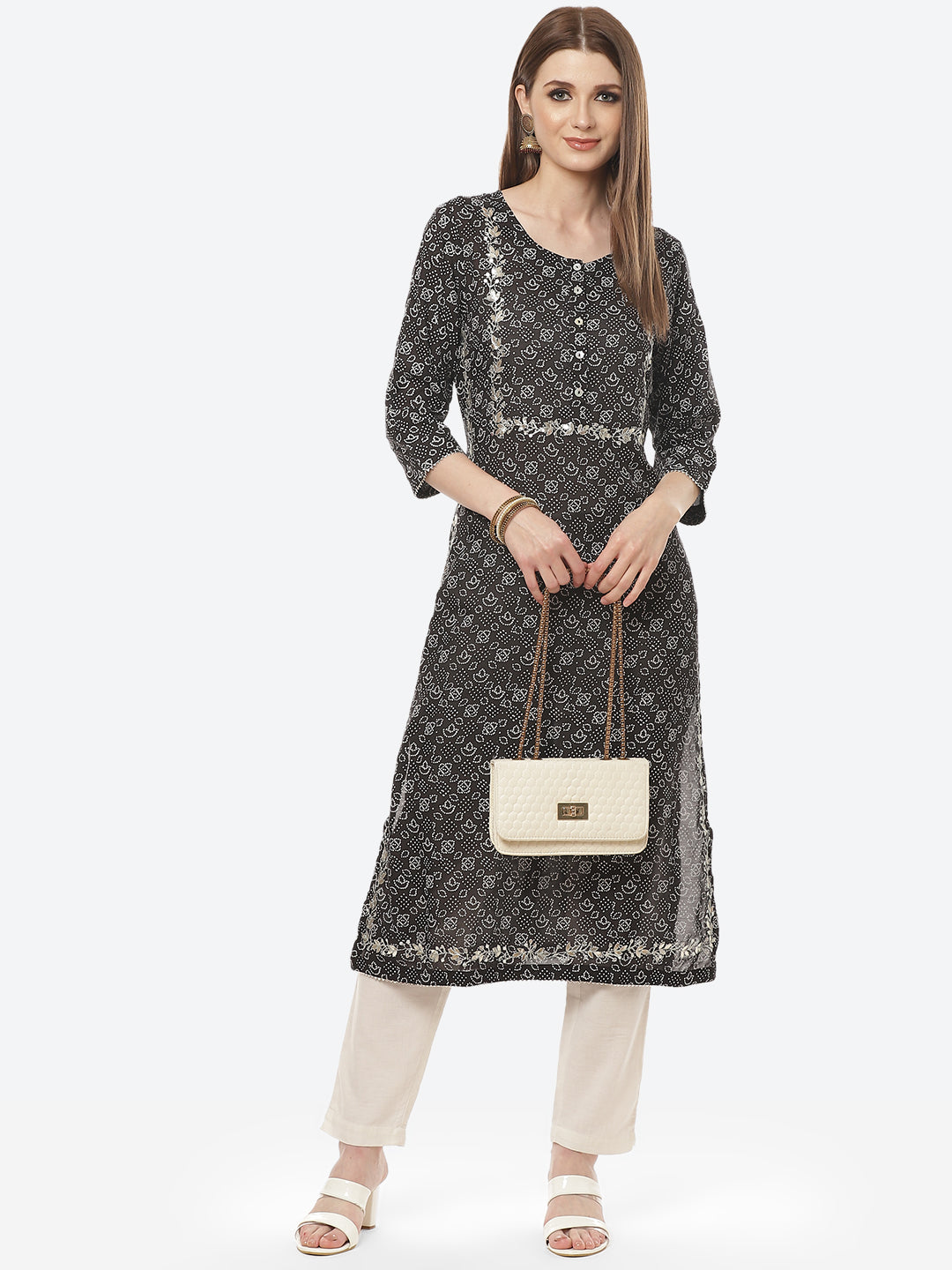 Printed Gota Work Cotton Muslin Kurti