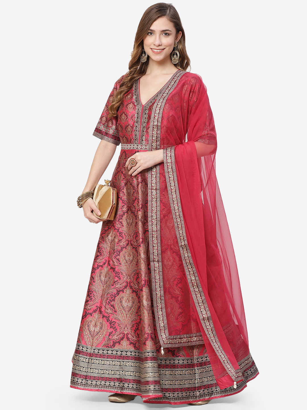 Digital Printed Art Tussar Anarkali Kurti With Chudidar And Net Dupatta