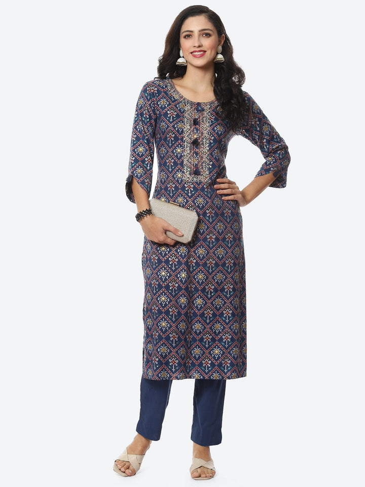 Printed Cotton Kurti With Pant