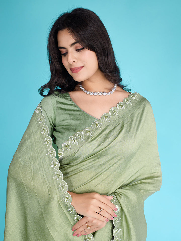 Embroidered Chinon Saree