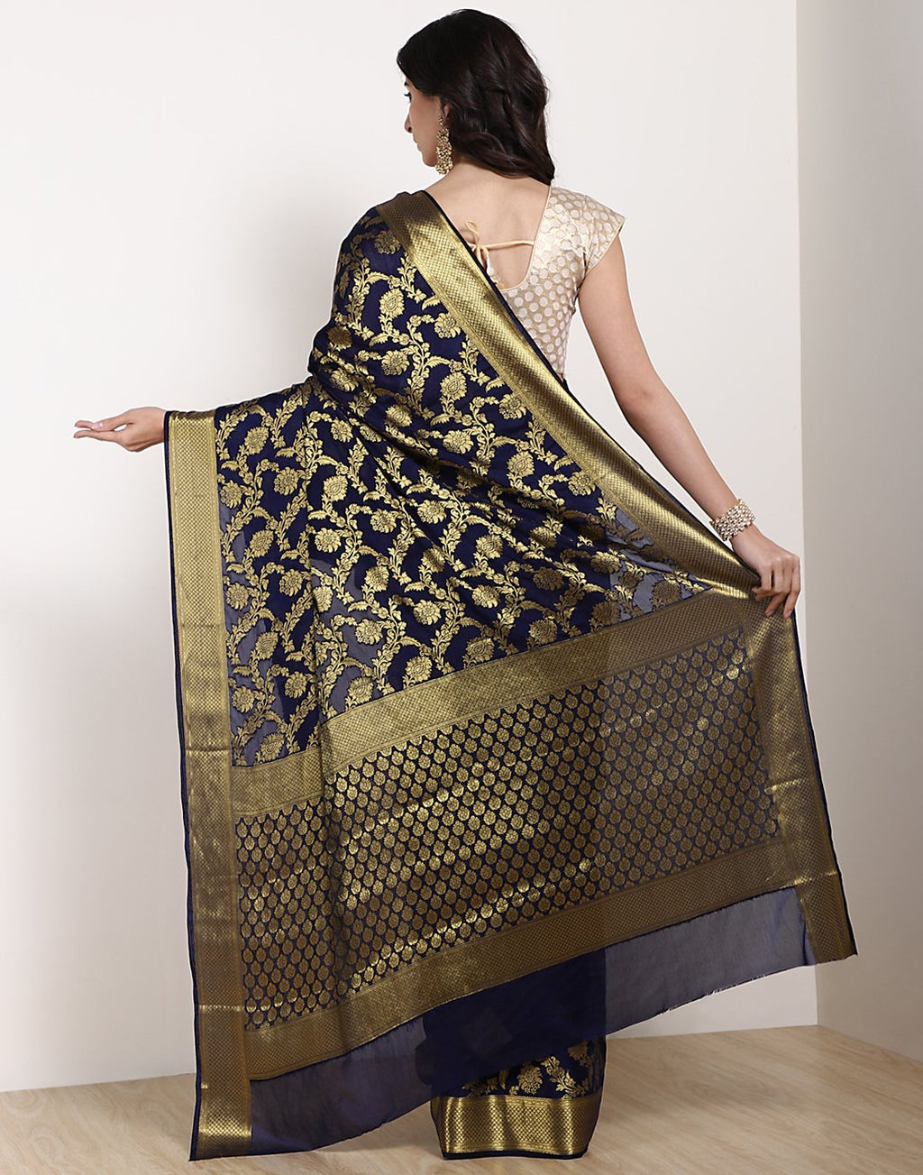 Navy Blue Art Crepe Saree