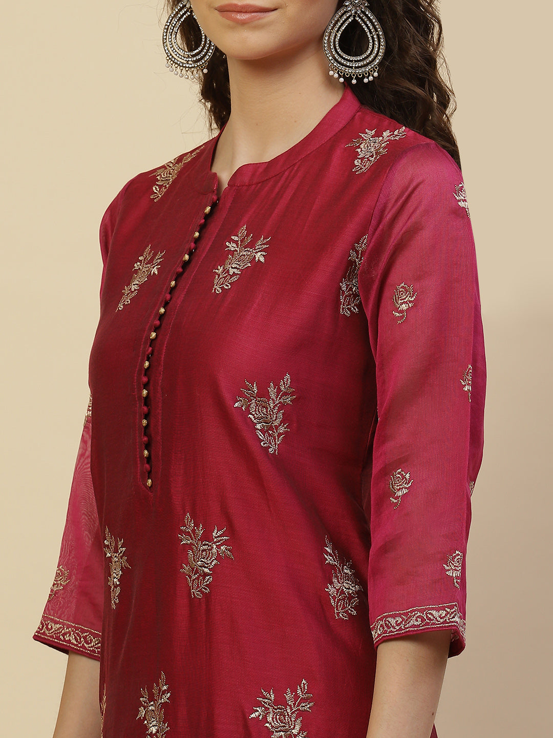 Zari Booti Cotton Kurta With Pants &amp; Dupatta
