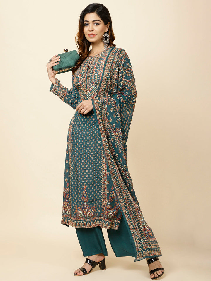 Digitally Printed Crepe Kurta With Palazzo &amp; Dupatta