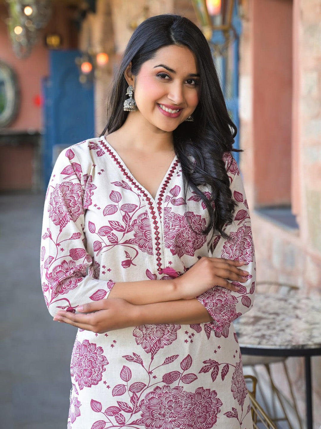Printed Cotton Blend Kurta With Pants