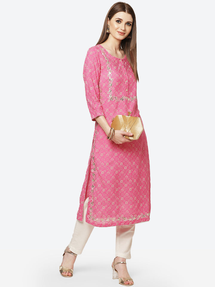 Printed Gota Work Cotton Muslin Kurti