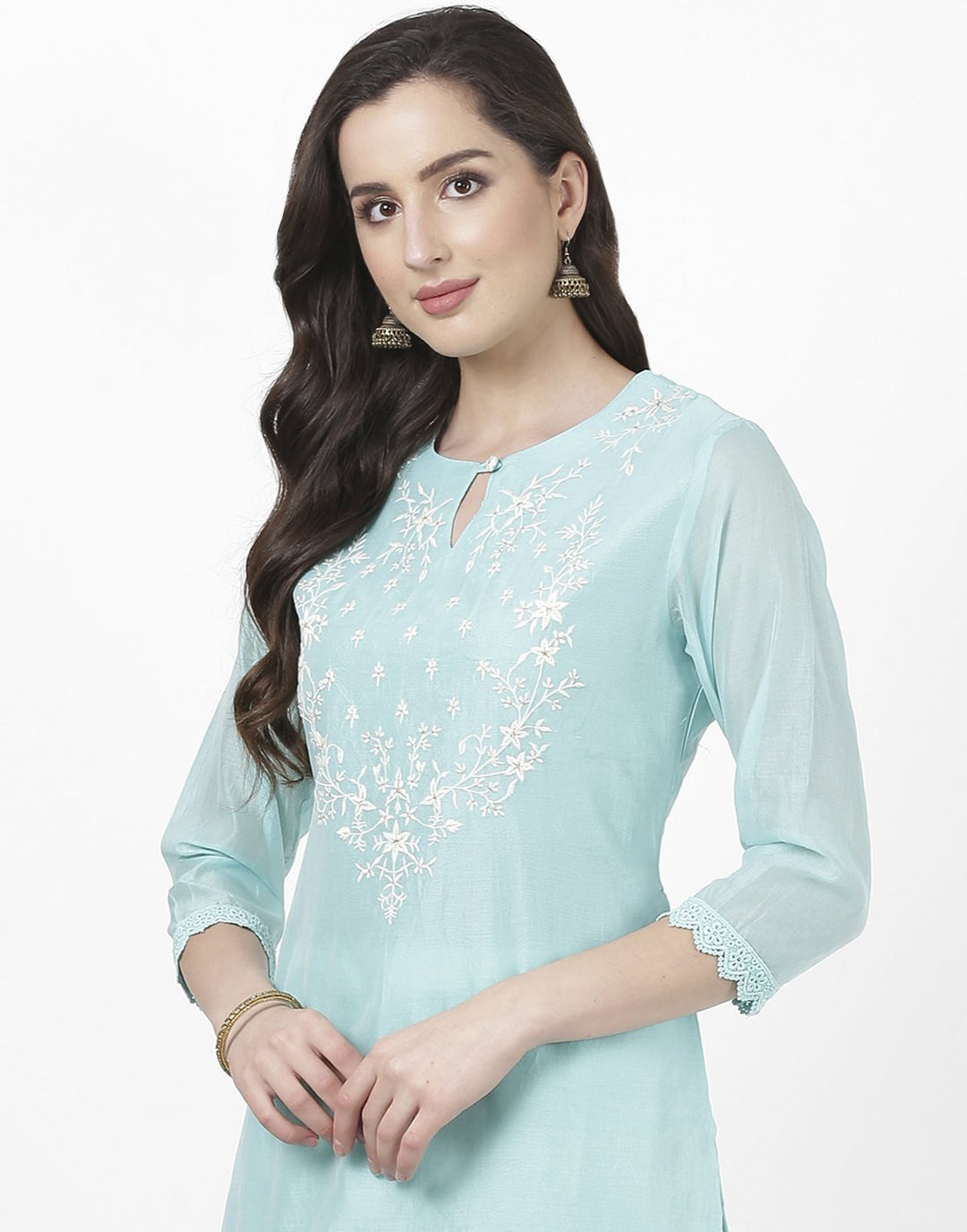 Sea Green Cream Chanderi Kurti with Palazzo