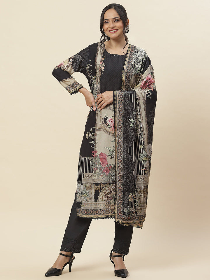 Printed Muslin Kurta With Pants &amp; Dupatta
