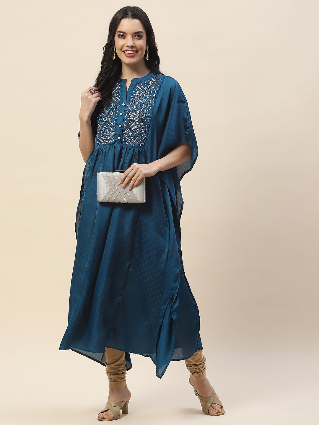 Neck Embroidered Cotton Kaftan Kurta