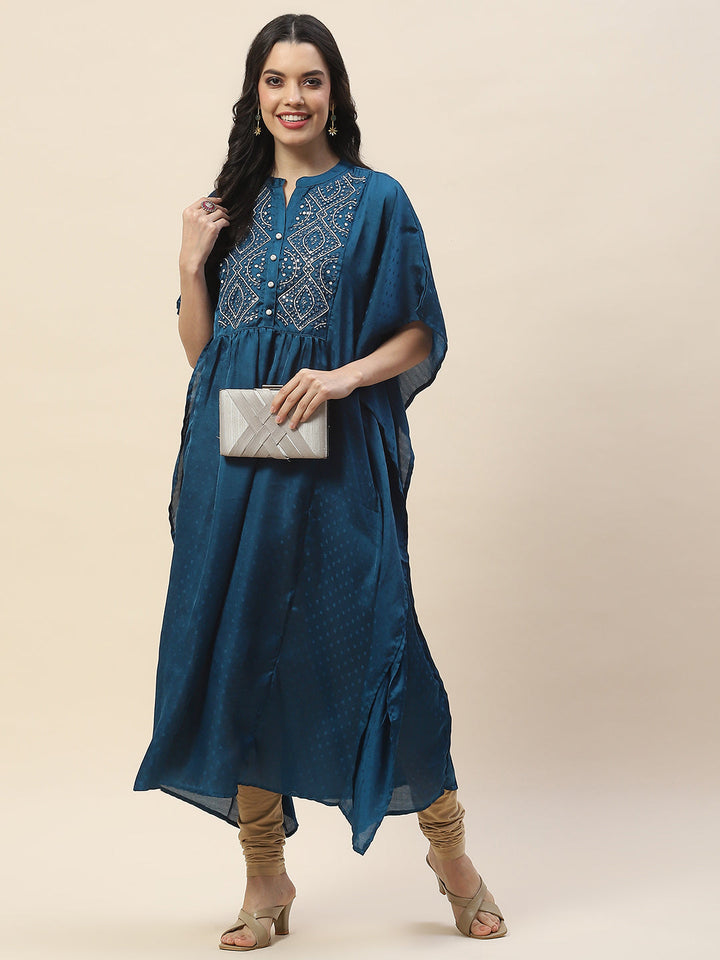Neck Embroidered Cotton Kaftan Kurta