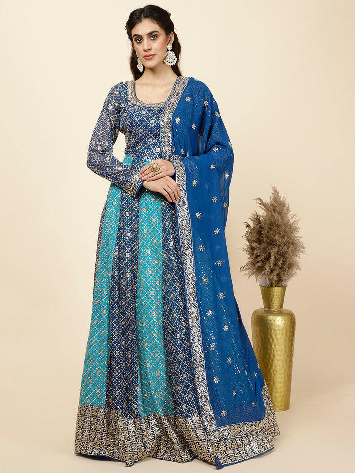Zari Jaal Embroidered Georgette Kurta With Churidar &amp; Dupatta