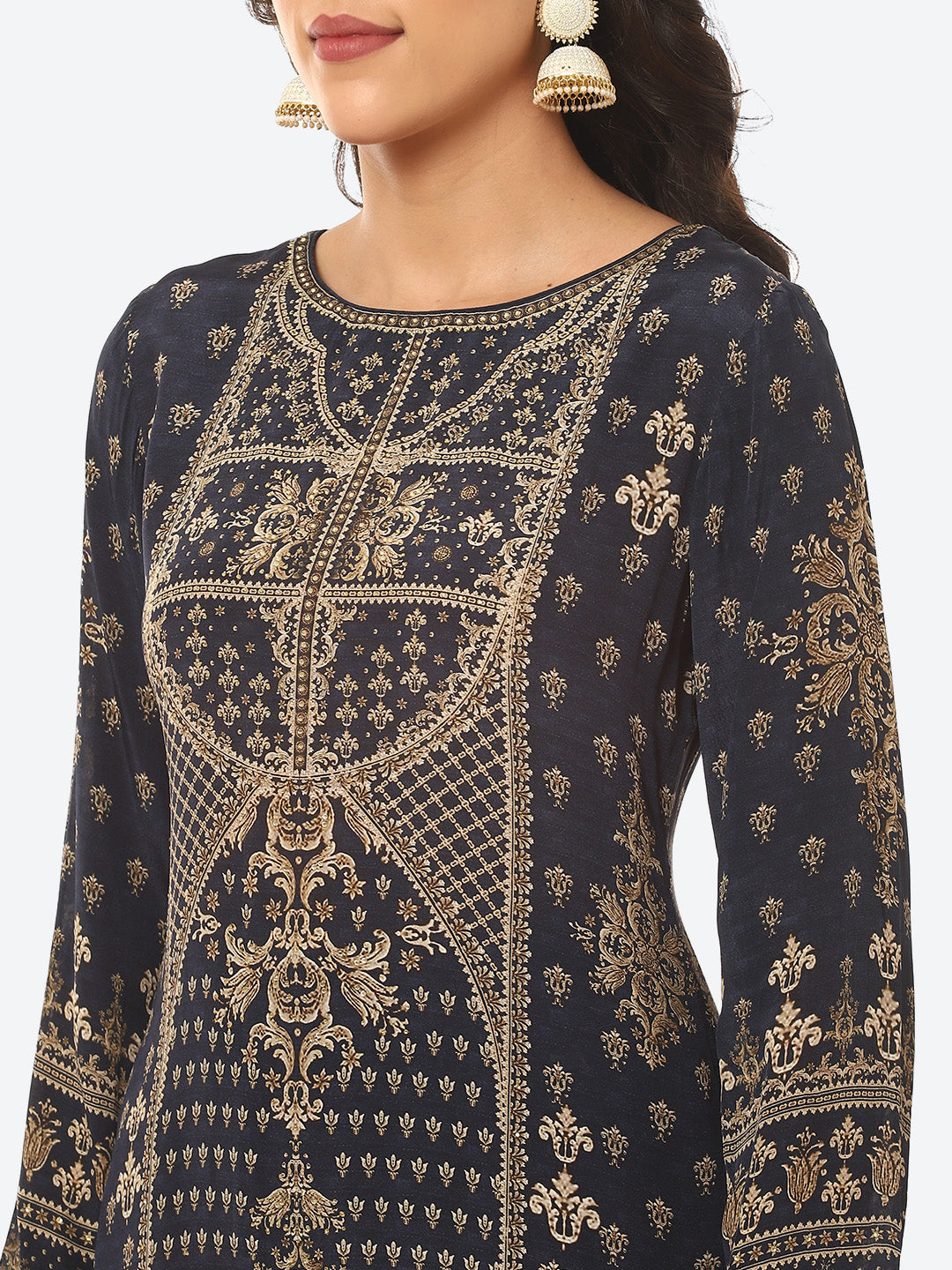 Digital Printed Crepe Kurta With Palazzo &amp; Georgette Dupatta