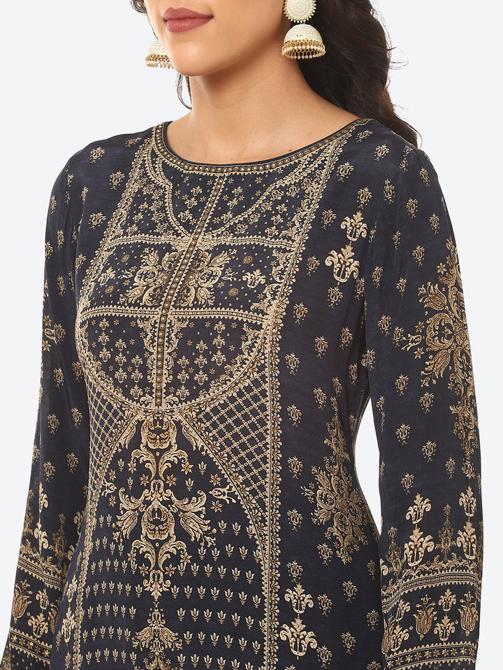 Digital Printed Crepe Kurta With Palazzo &amp; Georgette Dupatta