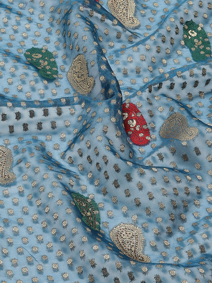 Booti Work Organza Woven Saree