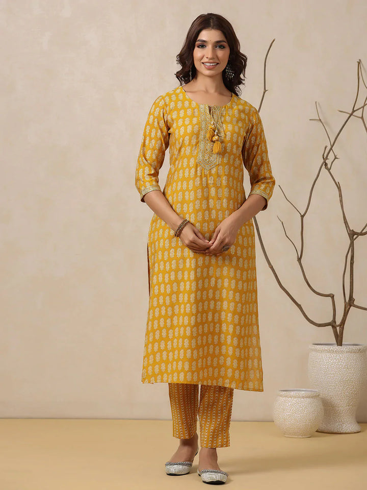 Block Printed Muslin Kurta With Pants &amp; Dupatta