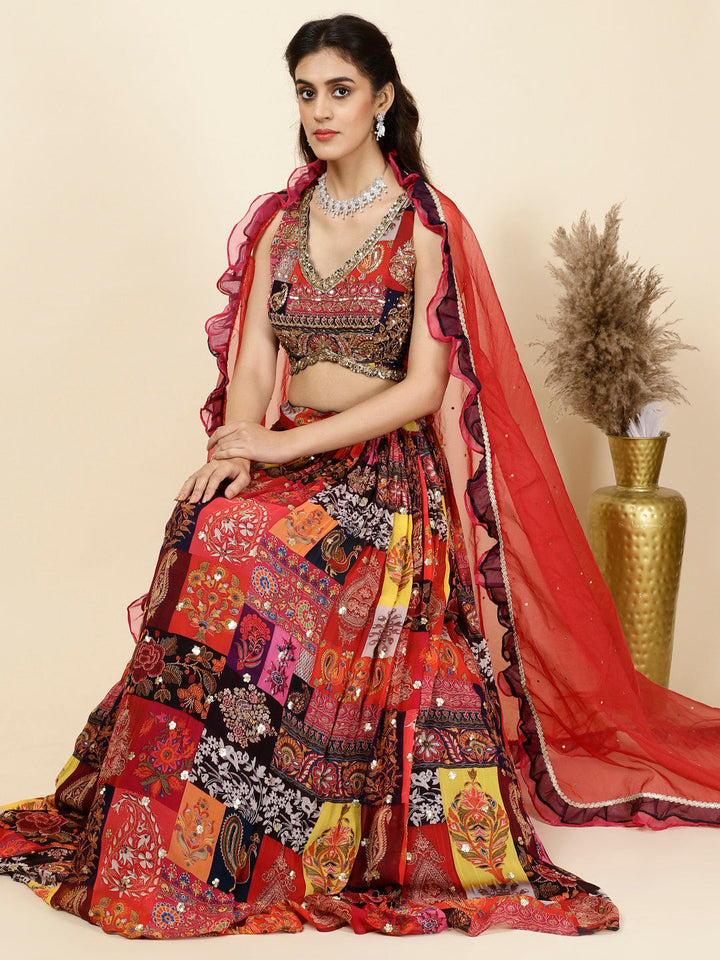 Sequence Embroidered Georgette Choli With Lehenga &amp; Dupatta