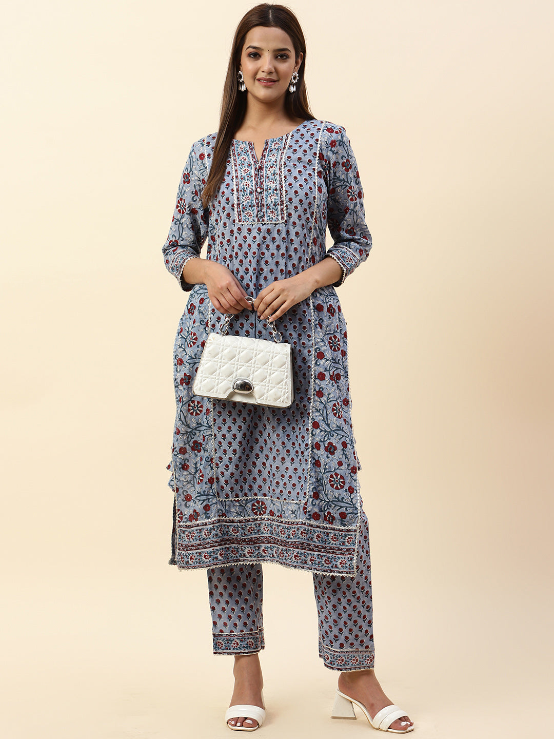 Floral Printed Cotton Kurta With Pants