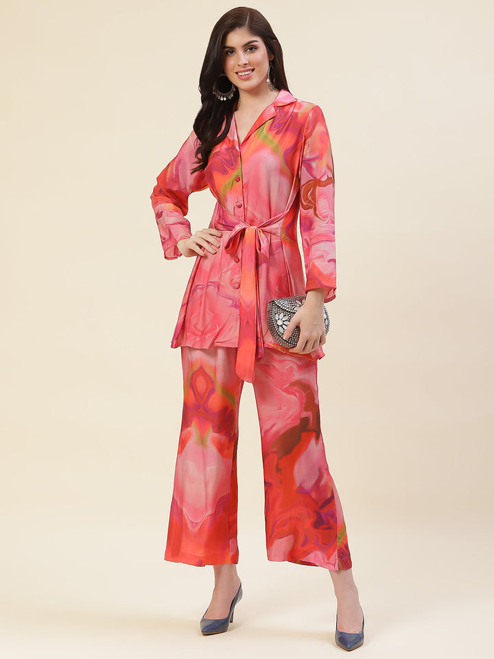 Coral Pink Co-ord Short Kurta Set With Palazzo