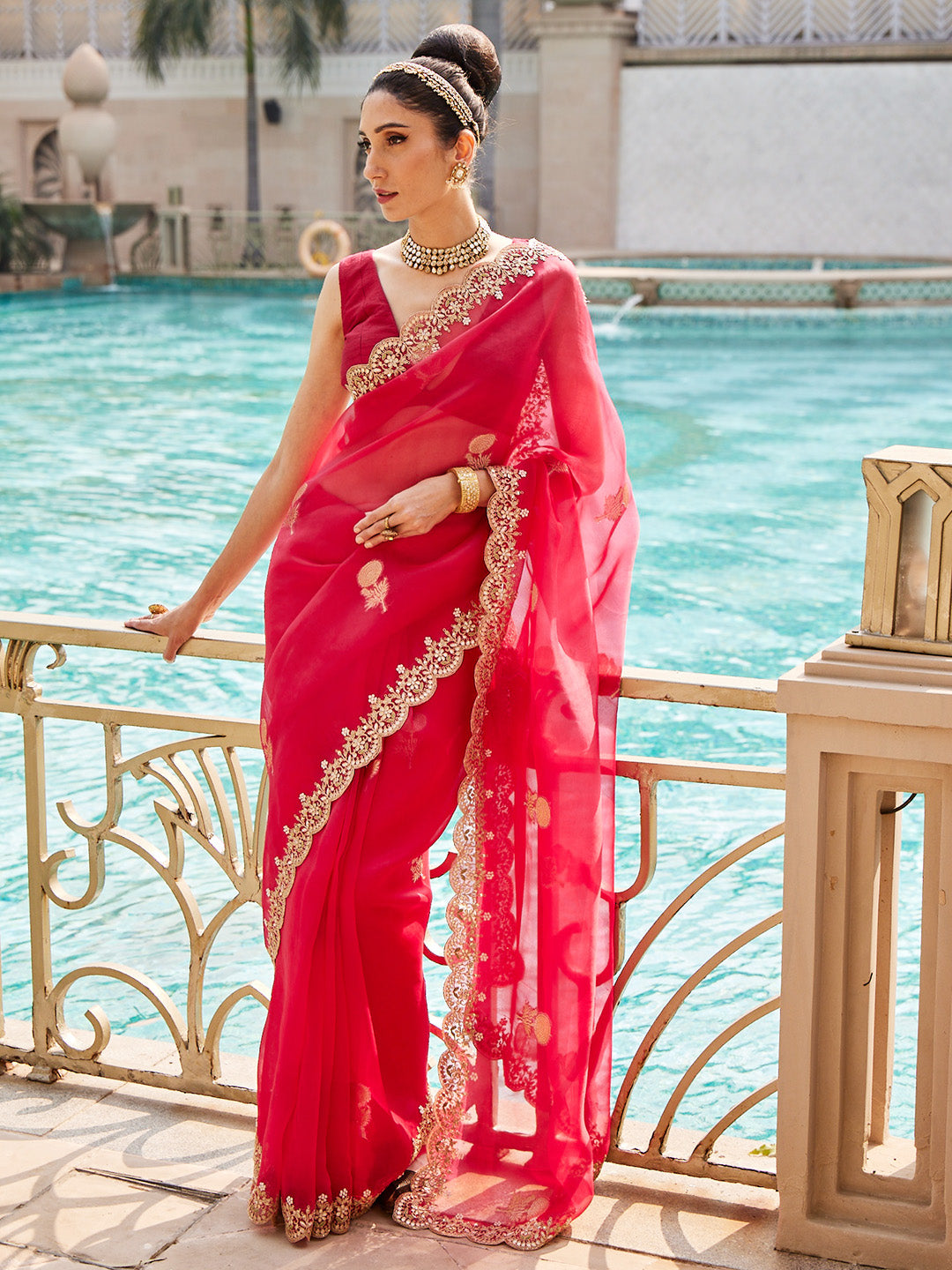 Organza  Embroidery Saree
