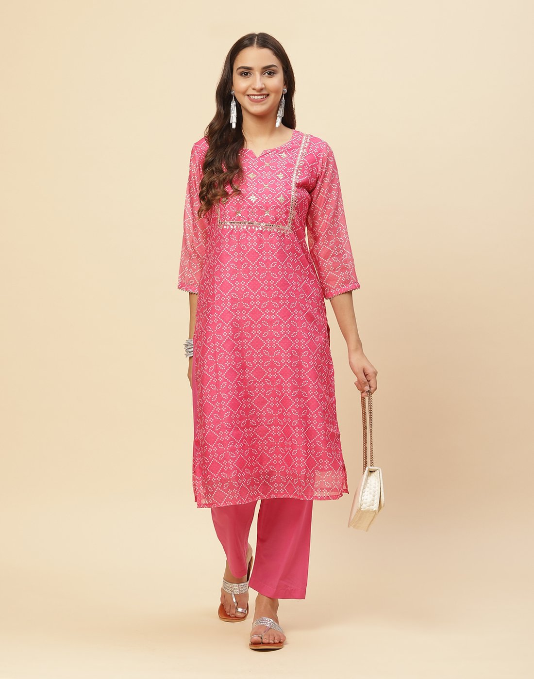 Embroidered Gota Work Chanderi Kurti With Pant