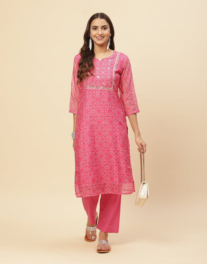 Embroidered Gota Work Chanderi Kurti With Pant