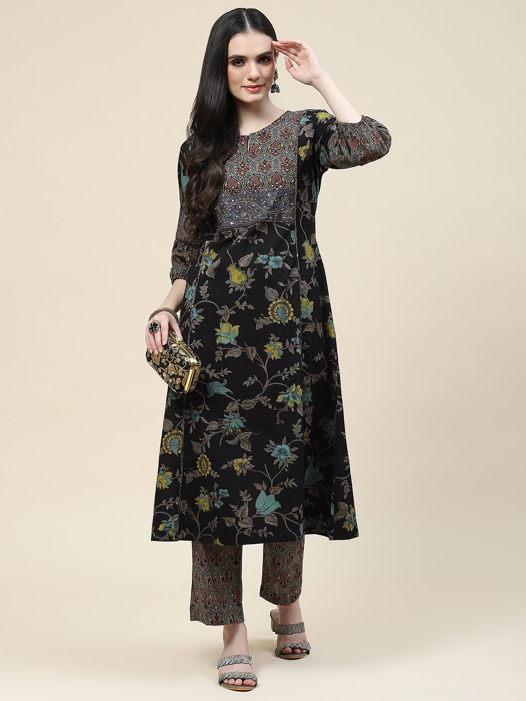Floral Printed Cotton Kurta With Pants