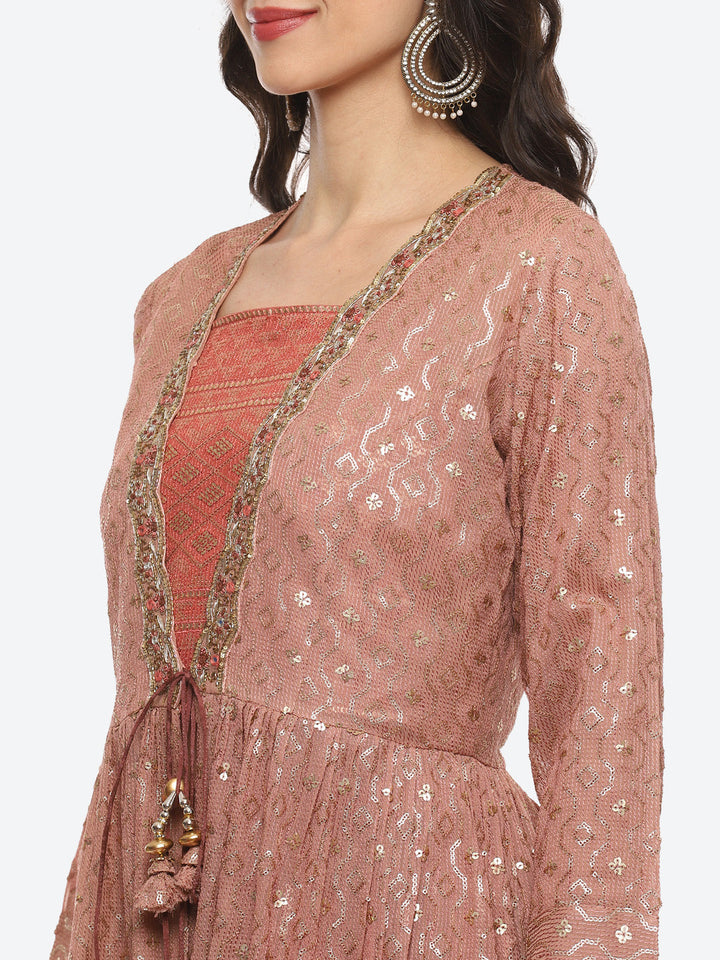 Resham Embroidered Georgette Choli Jacket With Lehenga &amp; Dupatta