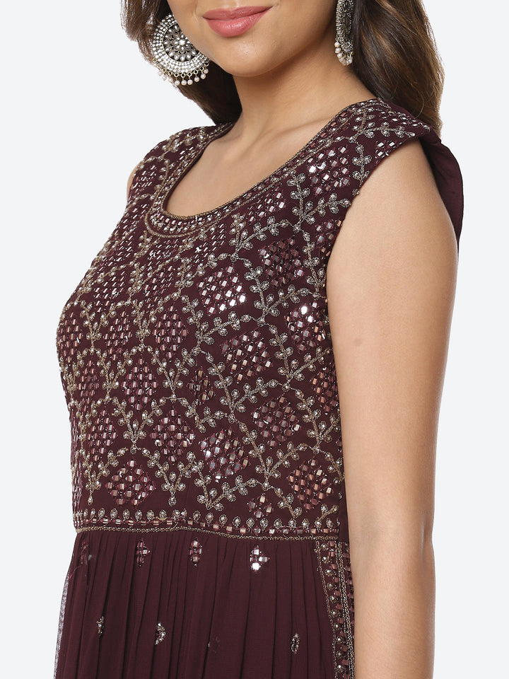 Resham Mirror Georgette Kurta With Palazzo &amp; Dupatta