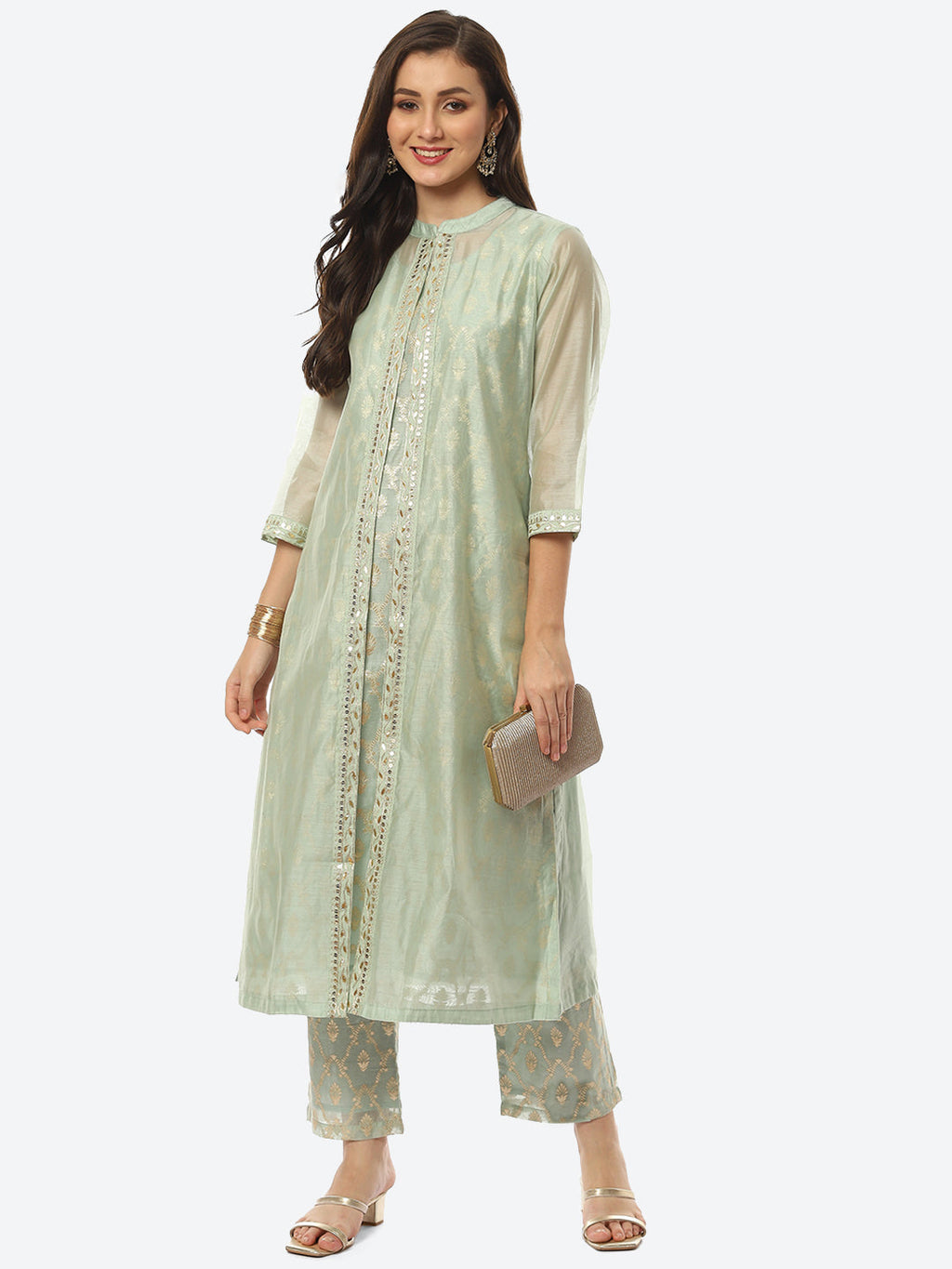 Embroidered Neck Chanderi Kurta With Palazzo