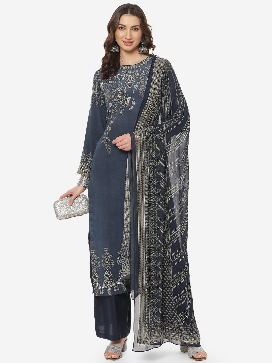 Digital Printed Crepe Stitched Salwar Kameez With Georgette Dupatta