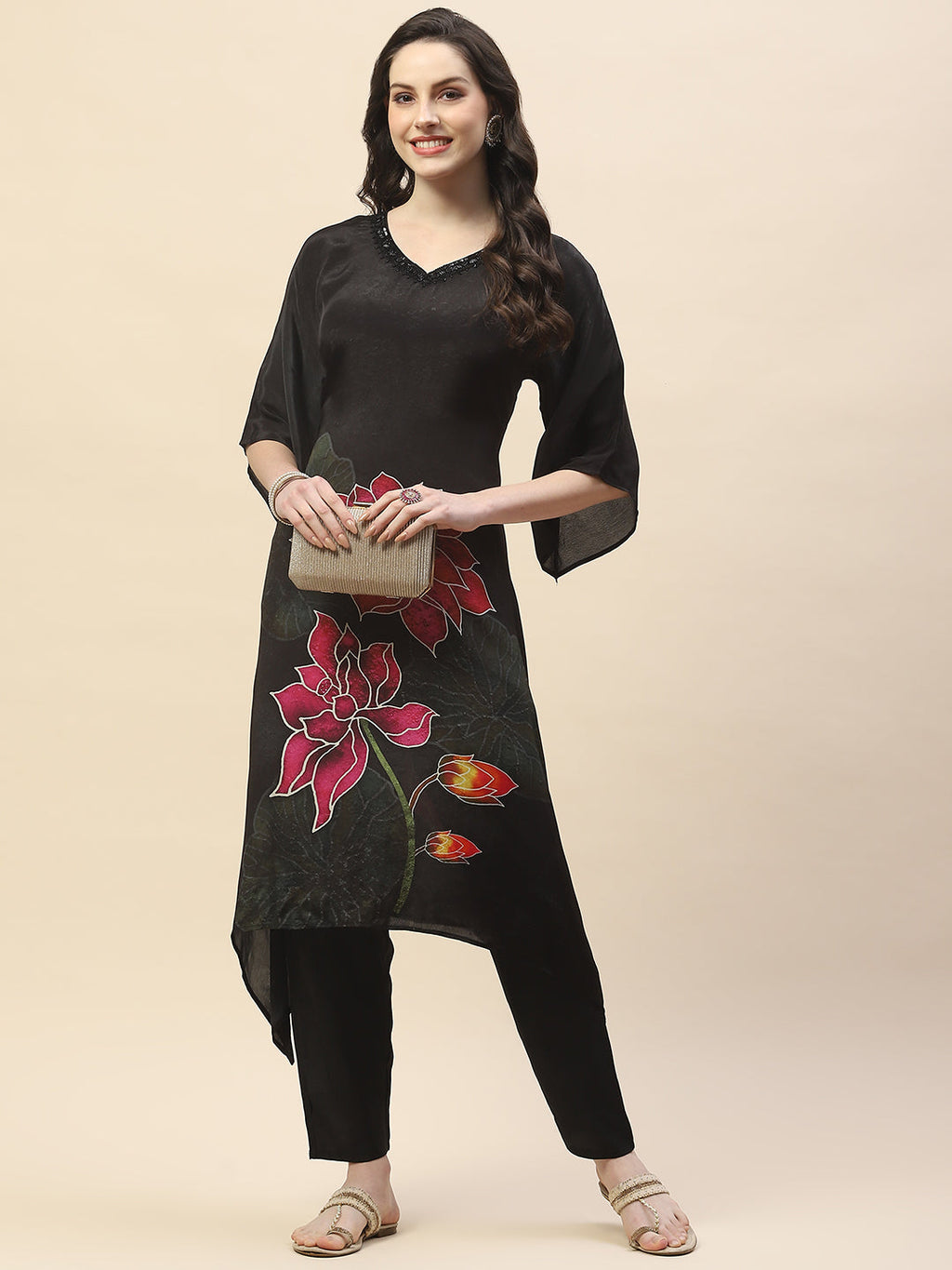 Printed Crepe Kurta With Pants