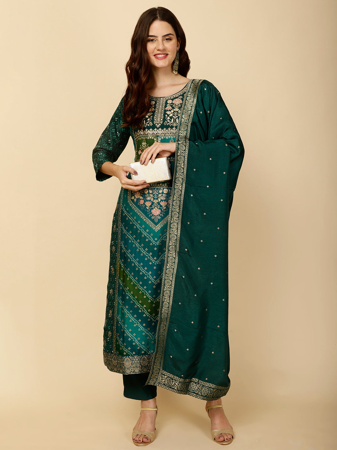 Ethnic Motifs Banarasi Kurta With Pants &amp; Dupatta