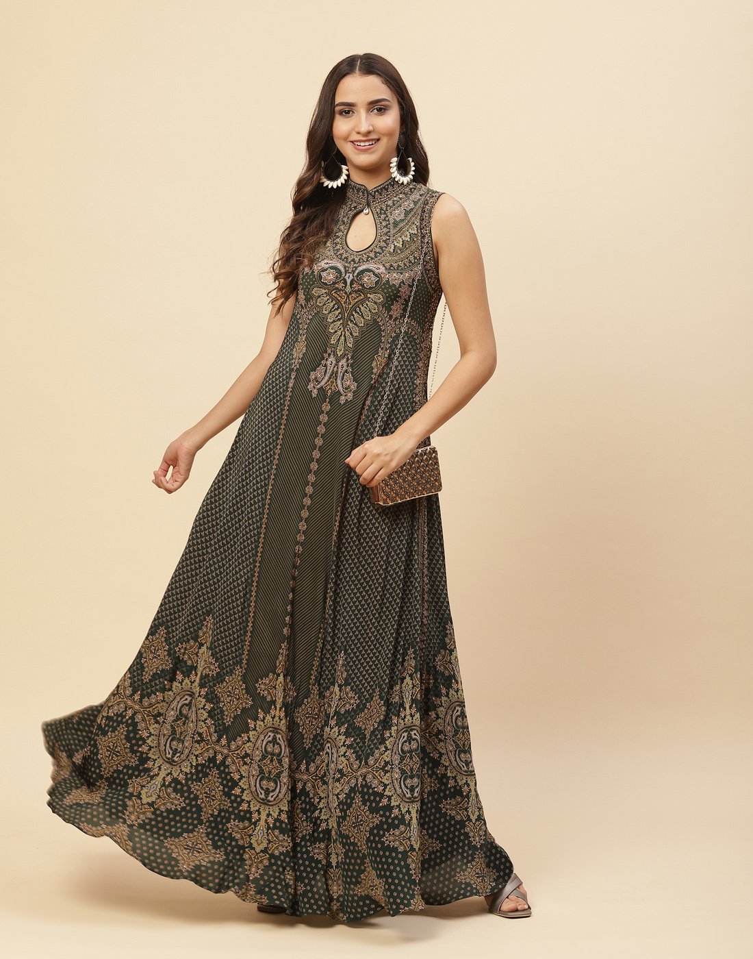 Digital Printed Crepe Gown