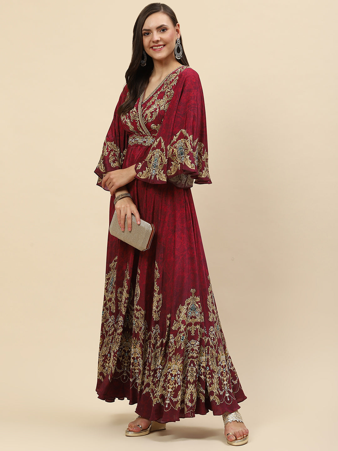 Digital Printed Crepe Gown Dress