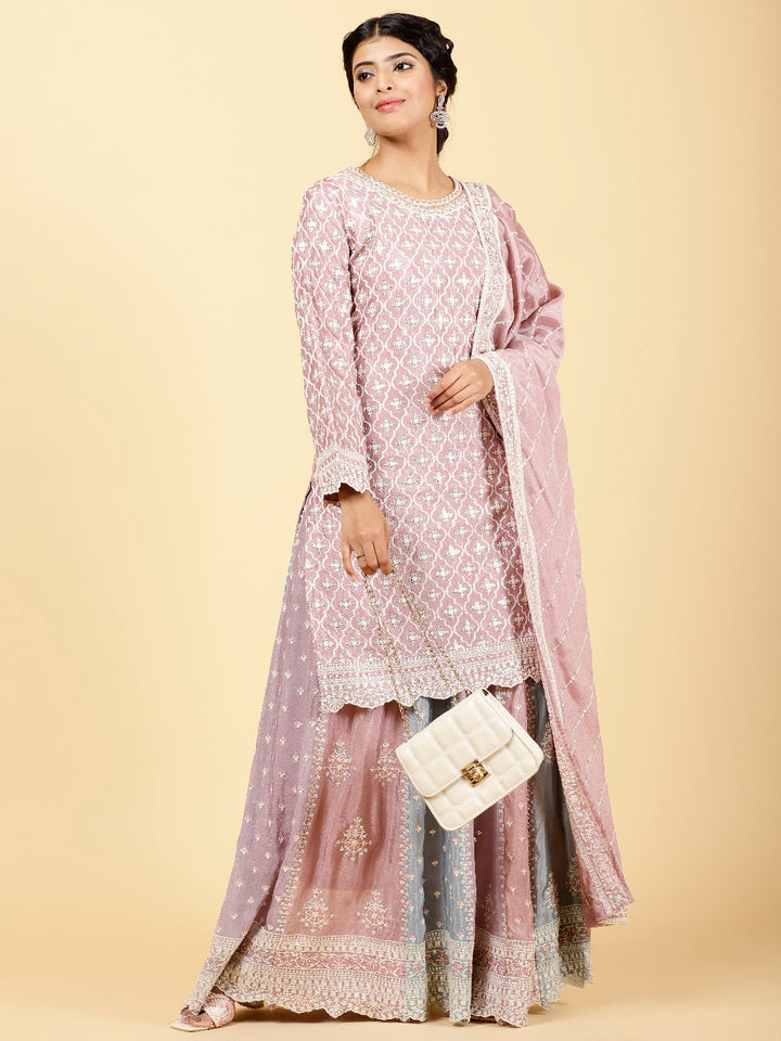 Sequin Embroidered Crepe Choli With Lehenga &amp; Dupatta