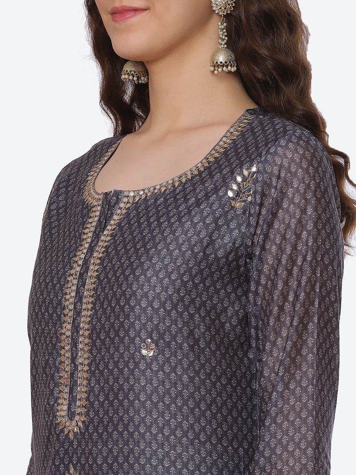 Gota Work Chanderi Kurta With Pant &amp; Dupatta