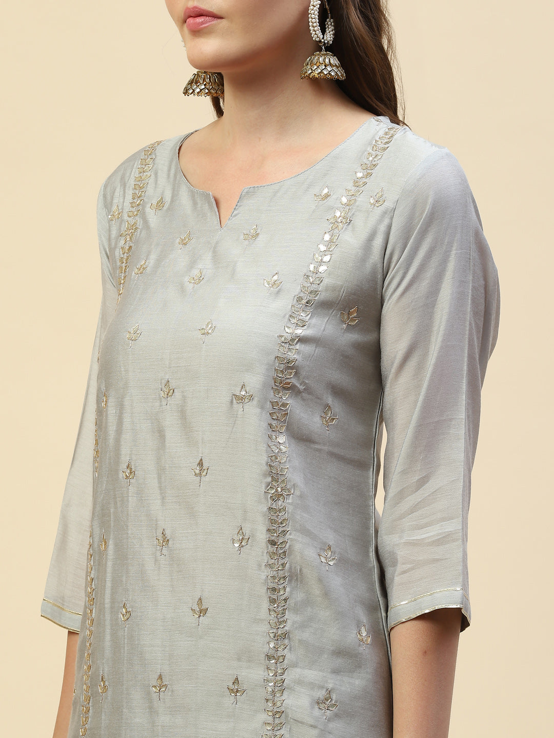 Gota Work Chanderi Kurta With Pant &amp; Cotton Dupatta