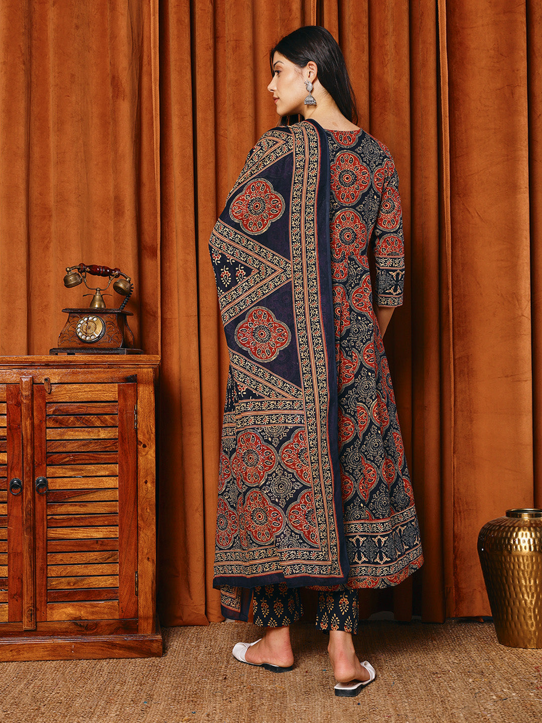Printed Cotton Blend Kurta With Pants &amp; Dupatta