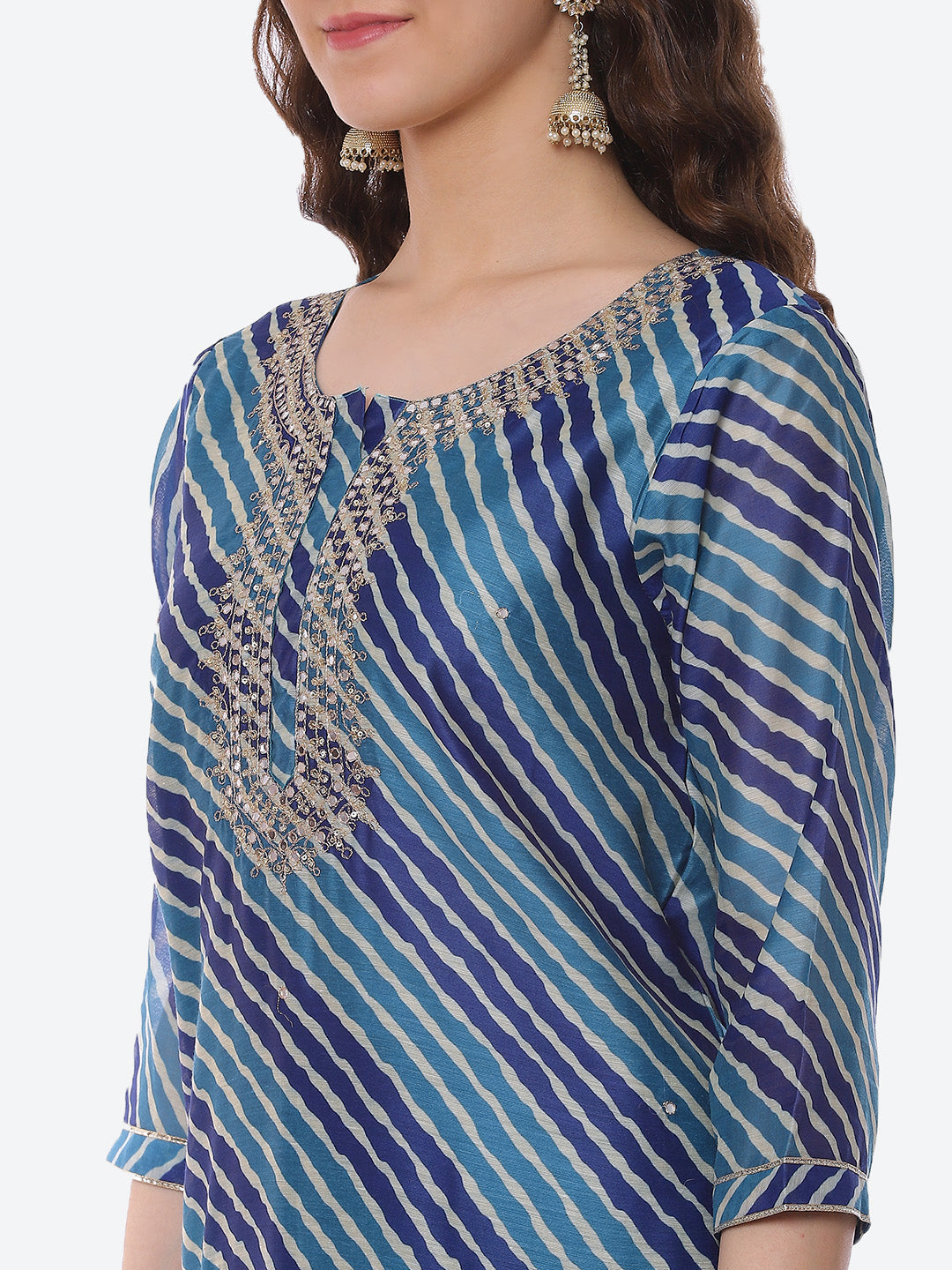 Leheriya Gota Work Chanderi Kurta With Pant &amp; Dupatta