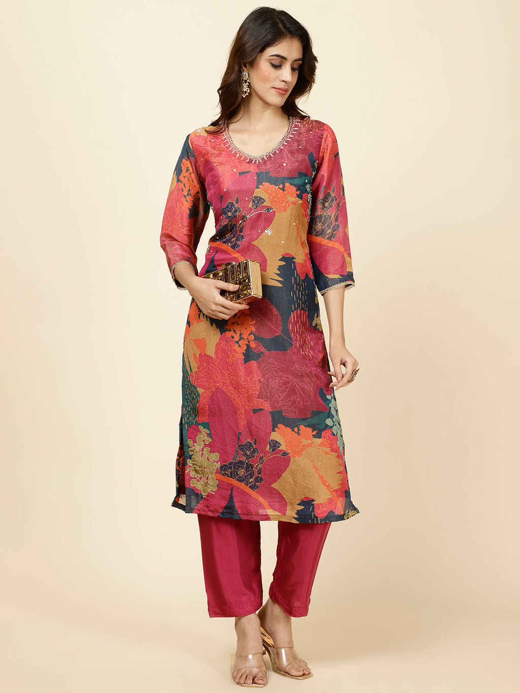 Floral Printed Georgette Kurta With Pants