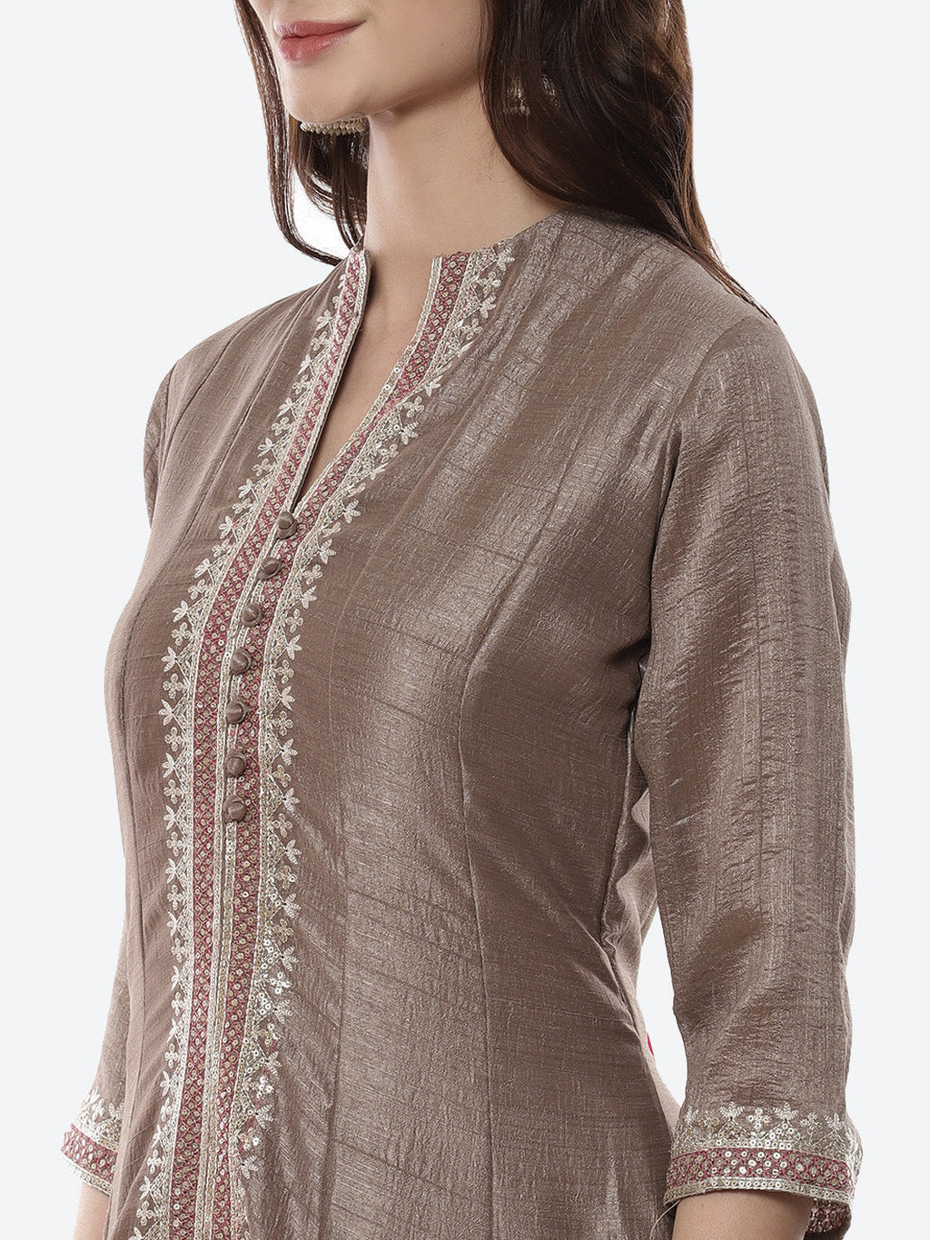 Embroidered Zari Dupion Stitched Salwar Kameez With Embroidered Chanderi Dupatta