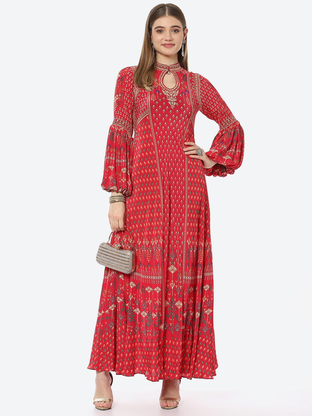 Digital Printed Crepe A-Line Gown Dress