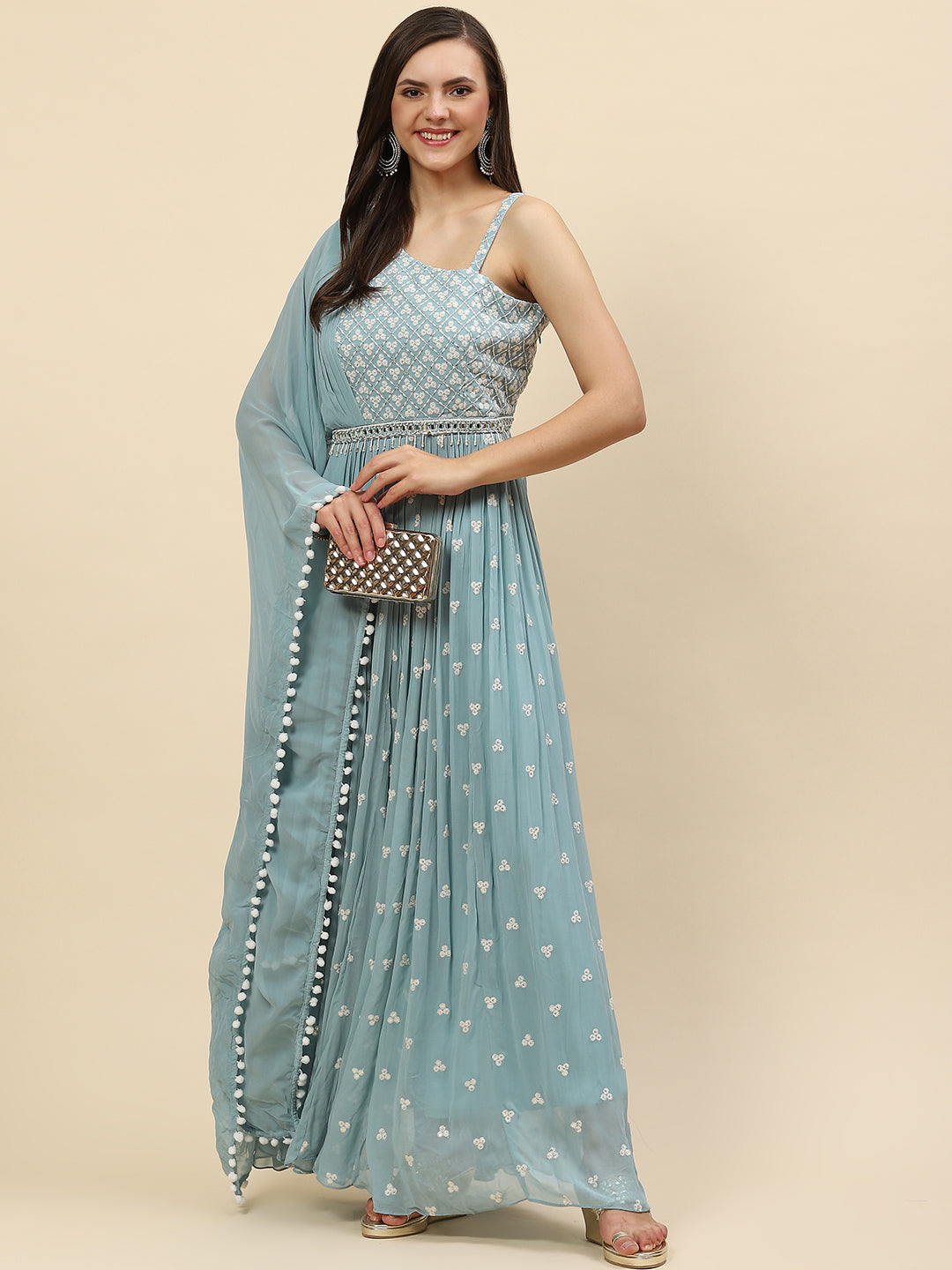 Resham Booti Georgette Gown Dress