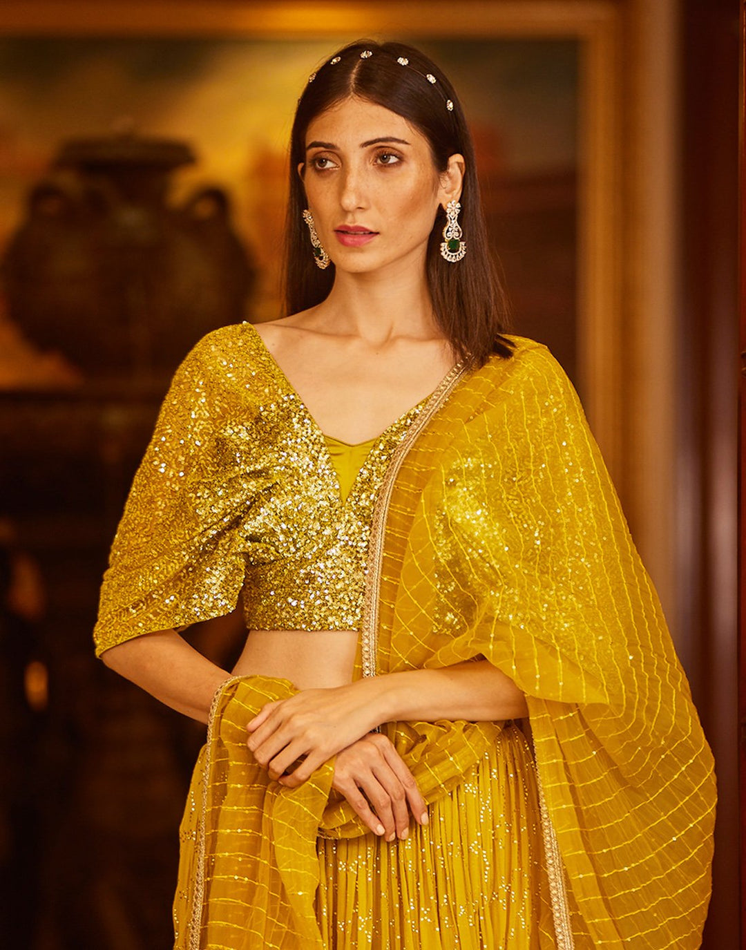Sequence Embroidered Georgette Lehenga With Butterfly Sleeves