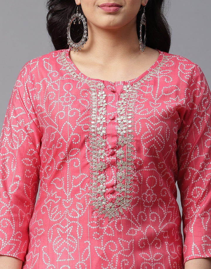 Bandhini Print Kurti Pant Set with Gota Patti Work