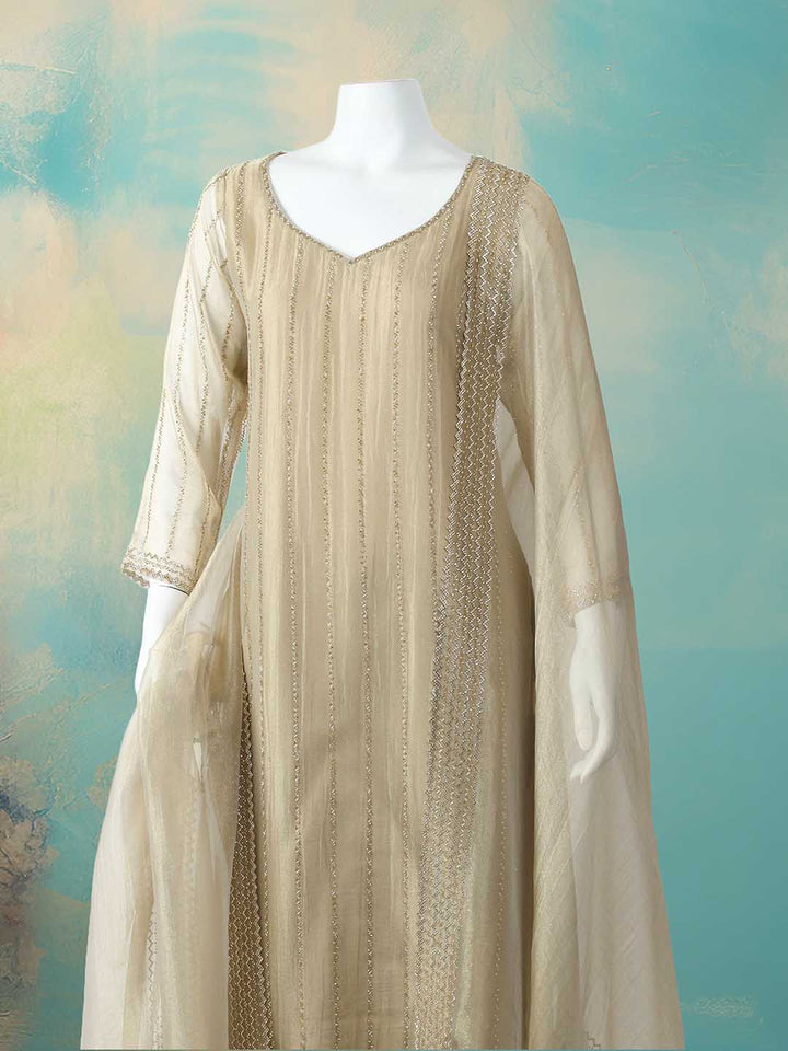 CutDana Embroidered Tissue Stitched Kurta With Pant &amp; Dupatta