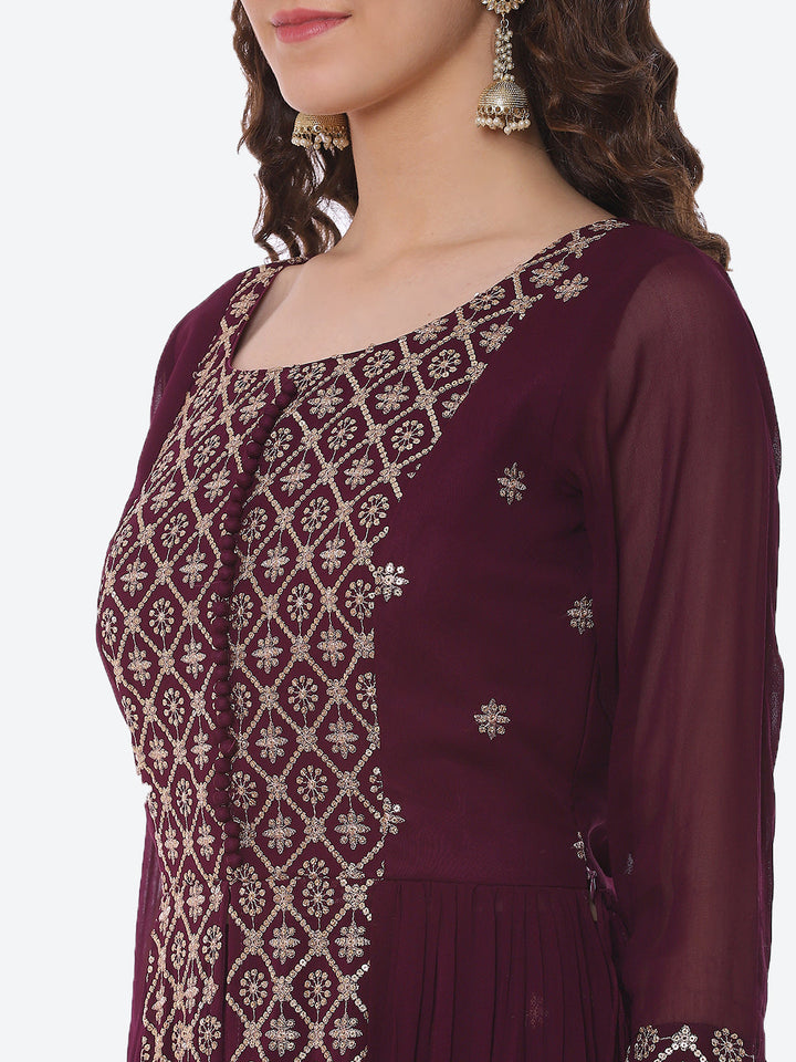 Sequin Georgette Kurta With Palazzo &amp; Dupatta