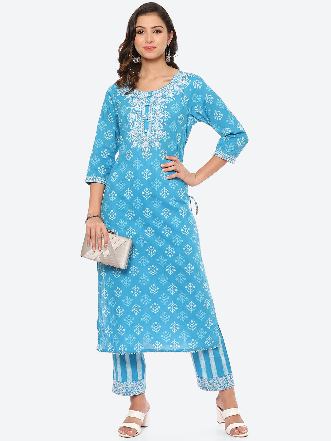 Sequin Work Printed Cotton Kurta With Pant