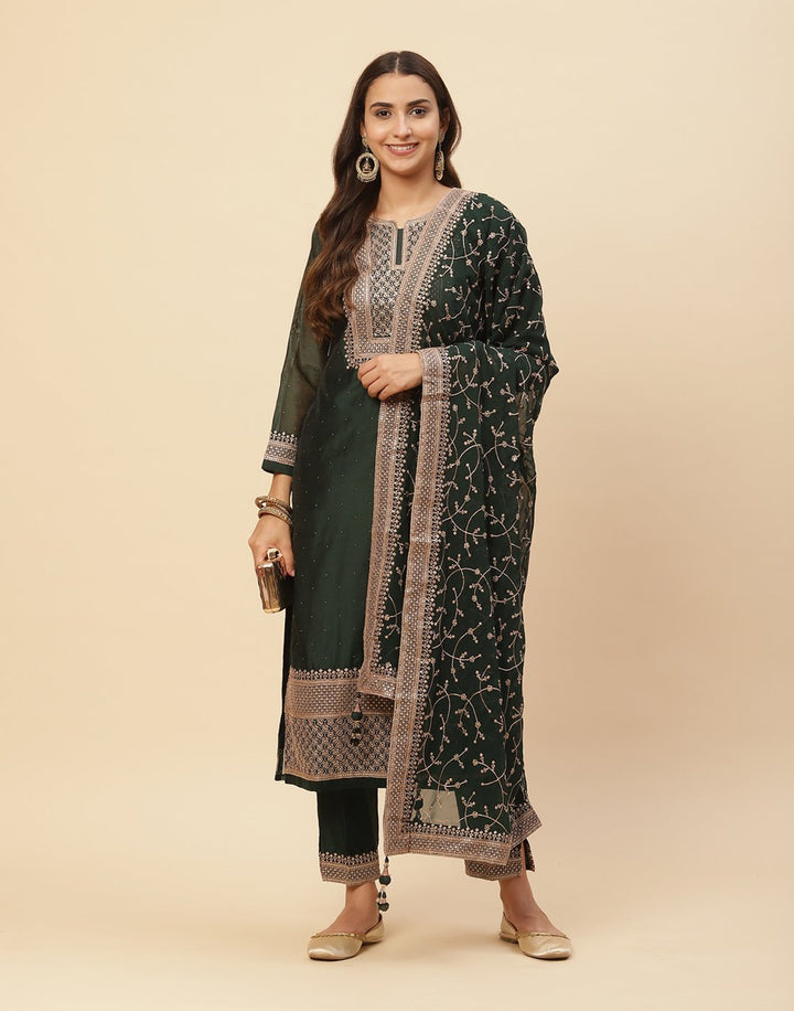 Sequence Embroidered Cotton Chanderi Salwar Kameez Stitched Suit With Georgette Dupatta
