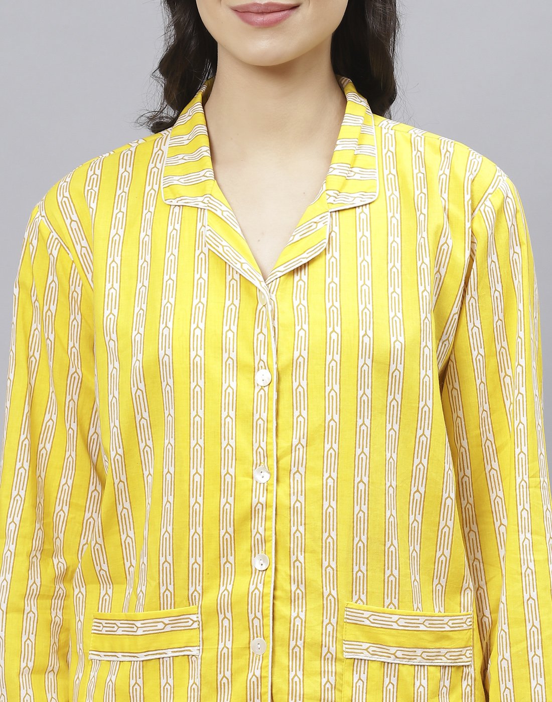 Yellow Cotton Printed Comfort Wear